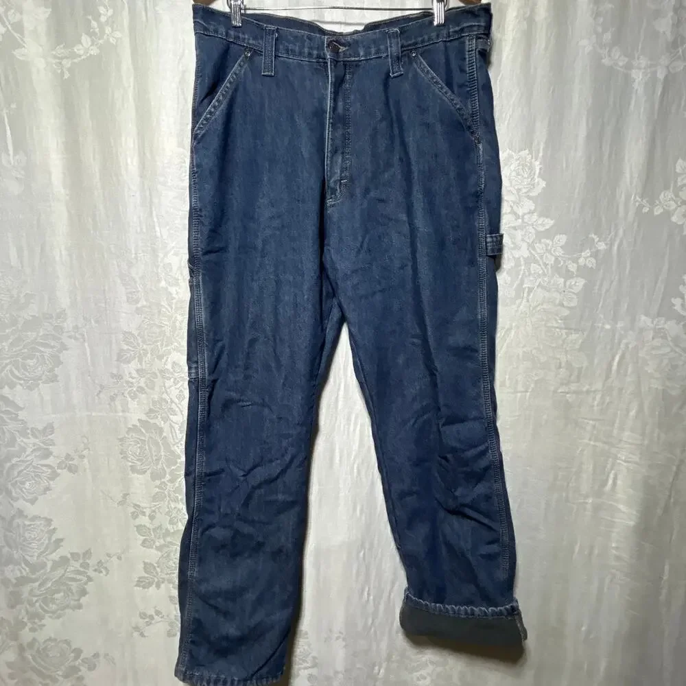 Wrangler Carpenter Jeans 36x34 Fleece Lined Blue Denim Vintage Grunge Workwear